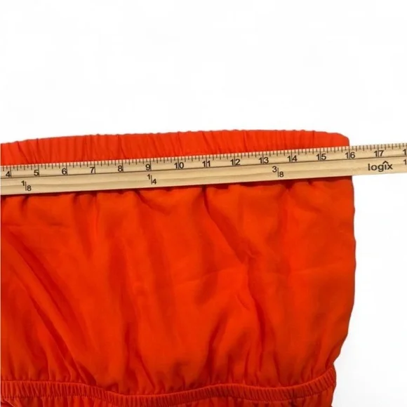 Lush Bright Orange Strapless Maxi Dress with Waist Sash | Large - Picture 4 of 7